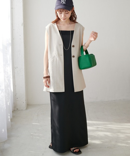 セール】【WEB限定】テックリネンノーカラージレ（ベスト