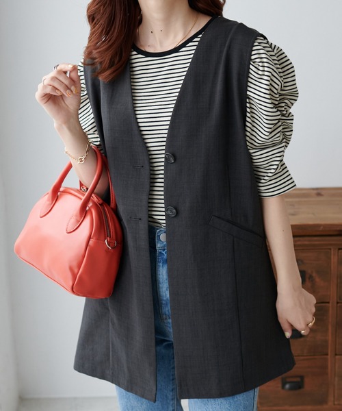 WEB限定】テックリネンノーカラージレ（ベスト）｜DISCOAT（ディス
