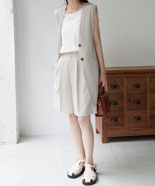 セール】【WEB限定】テックリネンノーカラージレ（ベスト）｜DISCOAT