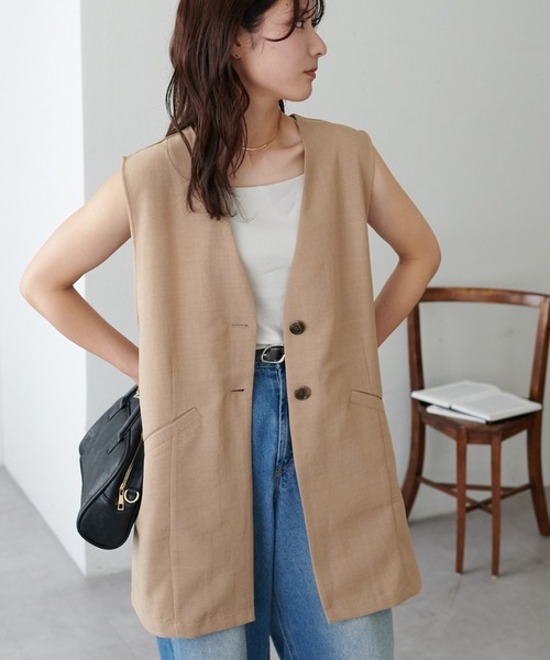 WEB限定】テックリネンノーカラージレ（ベスト）｜DISCOAT（ディス