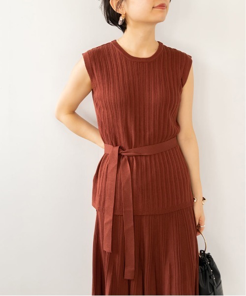 RANDA（ランダ）の「【選べる丈感】ノースリーブリブニットセットアップ（スカート・レディース・カーキ/ブラウン/ピンク・FREE/TM）」の4枚目の写真