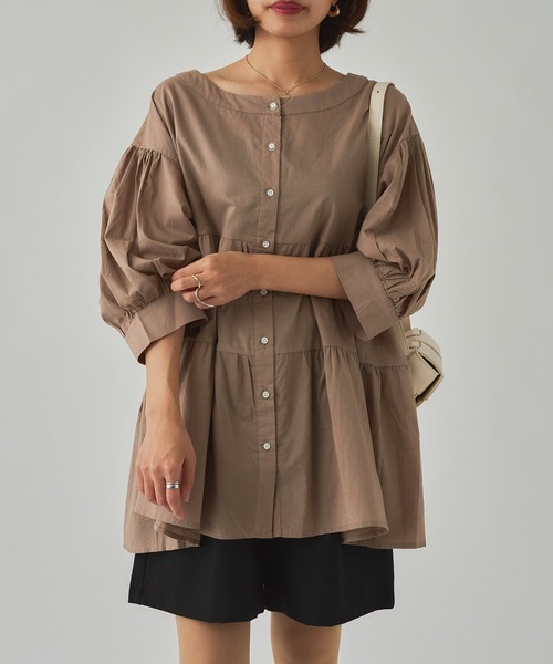 SETUP7（セットアップセブン）の「【SETUP7】バルーンスリーブティアードブラウス SCCH108（シャツ/ブラウス・レディース・ホワイト/ブラック/ベージュ/ピンク/ブルー/グリーン/グレー・FREE）」の4枚目の写真