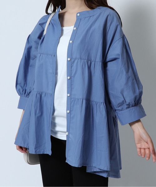 SETUP7（セットアップセブン）の「【SETUP7】バルーンスリーブティアードブラウス SCCH108（シャツ/ブラウス・レディース・ホワイト/ブラック/ベージュ/ピンク/ブルー/グリーン/グレー・FREE）」の6枚目の写真