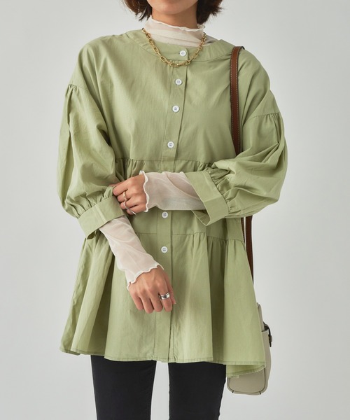 SETUP7（セットアップセブン）の「【SETUP7】バルーンスリーブティアードブラウス SCCH108（シャツ/ブラウス・レディース・ホワイト/ブラック/ベージュ/ピンク/ブルー/グリーン/グレー・FREE）」の5枚目の写真