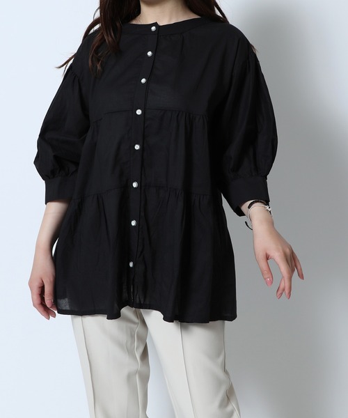 SETUP7（セットアップセブン）の「【SETUP7】バルーンスリーブティアードブラウス SCCH108（シャツ/ブラウス・レディース・ホワイト/ブラック/ベージュ/ピンク/ブルー/グリーン/グレー・FREE）」の2枚目の写真