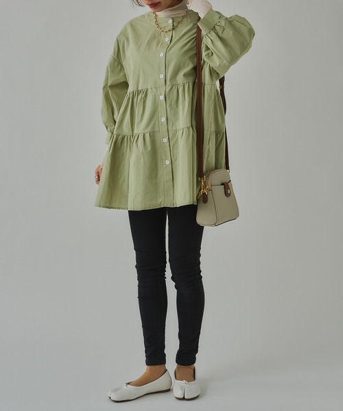 SETUP7（セットアップセブン）の「【SETUP7】バルーンスリーブティアードブラウス SCCH108（シャツ/ブラウス・レディース・ホワイト/ブラック/ベージュ/ピンク/ブルー/グリーン/グレー・FREE）」の13枚目の写真