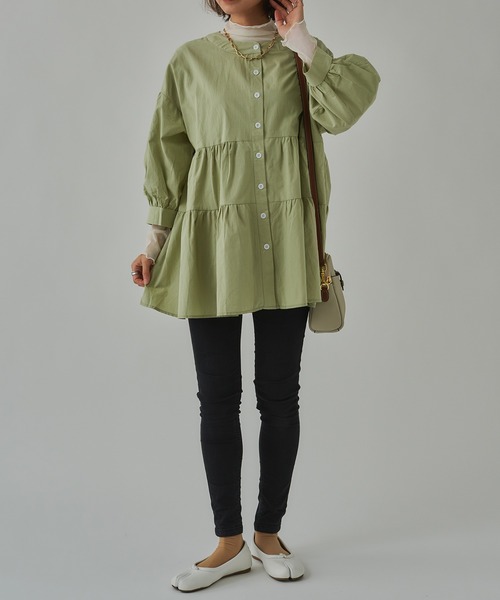 SETUP7（セットアップセブン）の「【SETUP7】バルーンスリーブティアードブラウス SCCH108（シャツ/ブラウス・レディース・ホワイト/ブラック/ベージュ/ピンク/ブルー/グリーン/グレー・FREE）」の14枚目の写真