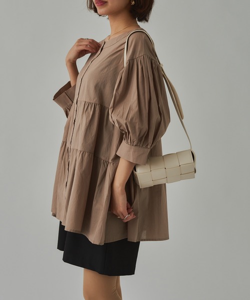 SETUP7（セットアップセブン）の「【SETUP7】バルーンスリーブティアードブラウス SCCH108（シャツ/ブラウス・レディース・ホワイト/ブラック/ベージュ/ピンク/ブルー/グリーン/グレー・FREE）」の20枚目の写真