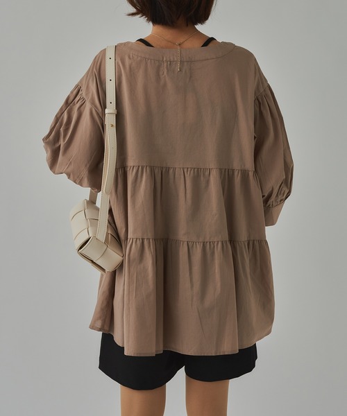 SETUP7（セットアップセブン）の「【SETUP7】バルーンスリーブティアードブラウス SCCH108（シャツ/ブラウス・レディース・ホワイト/ブラック/ベージュ/ピンク/ブルー/グリーン/グレー・FREE）」の21枚目の写真