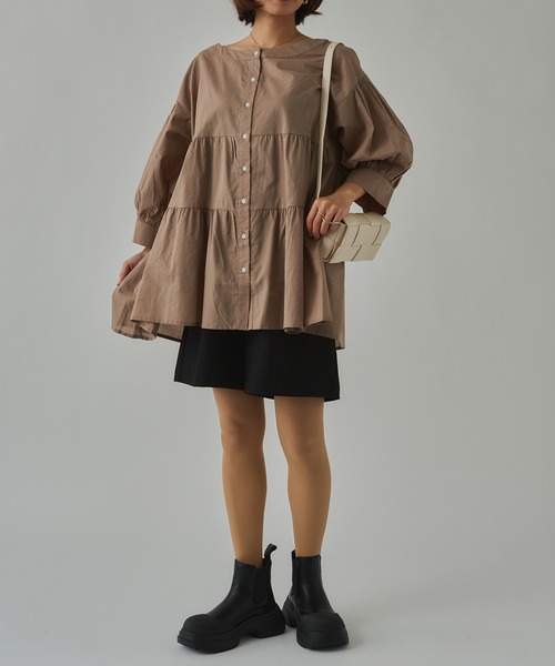 SETUP7（セットアップセブン）の「【SETUP7】バルーンスリーブティアードブラウス SCCH108（シャツ/ブラウス・レディース・ホワイト/ブラック/ベージュ/ピンク/ブルー/グリーン/グレー・FREE）」の22枚目の写真