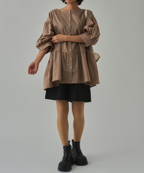 SETUP7（セットアップセブン）の「【SETUP7】バルーンスリーブティアードブラウス SCCH108（シャツ/ブラウス・レディース・ホワイト/ブラック/ベージュ/ピンク/ブルー/グリーン/グレー・FREE）」の9枚目の写真