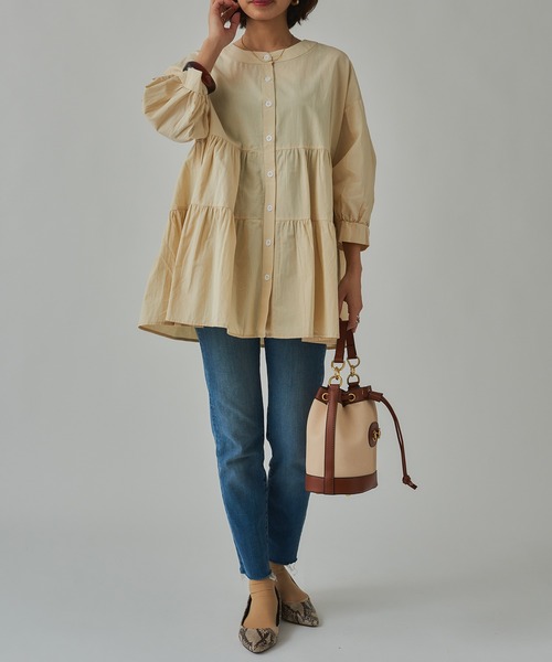 SETUP7（セットアップセブン）の「【SETUP7】バルーンスリーブティアードブラウス SCCH108（シャツ/ブラウス・レディース・ホワイト/ブラック/ベージュ/ピンク/ブルー/グリーン/グレー・FREE）」の15枚目の写真