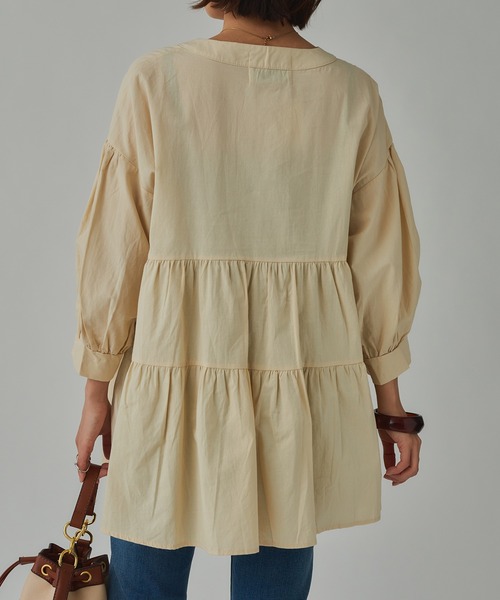 SETUP7（セットアップセブン）の「【SETUP7】バルーンスリーブティアードブラウス SCCH108（シャツ/ブラウス・レディース・ホワイト/ブラック/ベージュ/ピンク/ブルー/グリーン/グレー・FREE）」の18枚目の写真