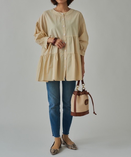 SETUP7（セットアップセブン）の「【SETUP7】バルーンスリーブティアードブラウス SCCH108（シャツ/ブラウス・レディース・ホワイト/ブラック/ベージュ/ピンク/ブルー/グリーン/グレー・FREE）」の19枚目の写真