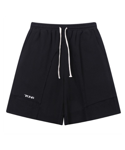 TGNS(ツーガンズ)の「ストリートファッション TGNS ツーガンズ DECONSTRUCTED BURLAP SHORTS スウェットハーフパンツ スウェットショートパンツ(スウェットパンツ・メンズ・ブラック・L/XL)」の1枚目の写真