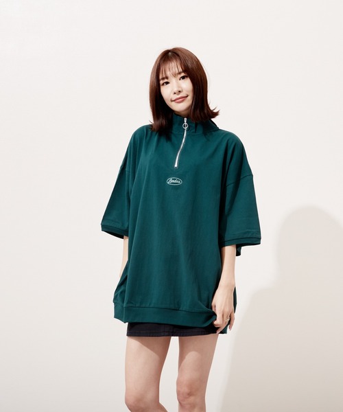 VIBGYOR(ヴィブジョー)の「ハーフZIP 刺繍 半袖 Hi/N(BEY)(Tシャツ/カットソー・メンズ・パープル/アッシュグレー/グリーン・MEDIUM/LARGE)」の2枚目の写真