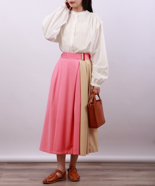 TRANOI（トラノイ）の「TRANOI バイカラーフレアロングスカート（スカート・レディース・ダークブラウン/ベージュ/ネイビー/ピンク/ダークベージュ/ピンク系その他・FREE）」の11枚目の写真