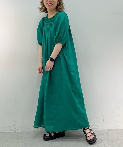 PUAL CE CIN(ピュアルセシン)の「綿麻ローンワンピース(ワンピース・レディース・ブラック/ピンク/グリーン・FREE)」の3枚目の写真