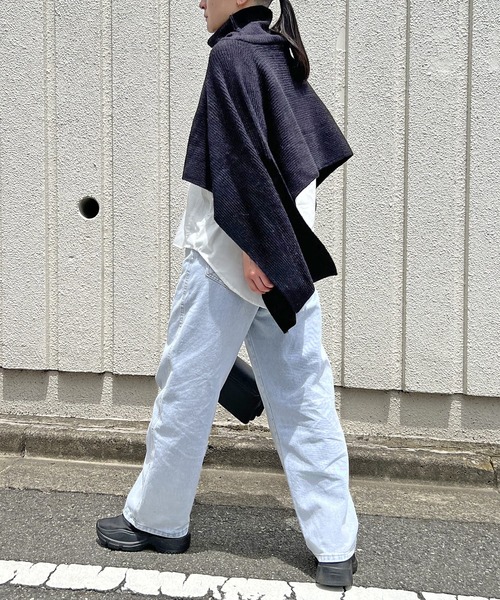 ベージュ ファーポンチョ タートルネック osharewalker レディース ネックウォーマー タートルネック 付け