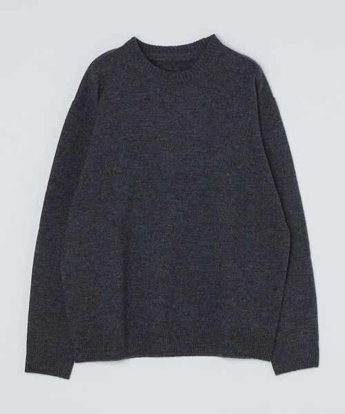 *SHIPS: ワンポイント ロゴ 刺繍 ミドルゲージ スクール クルーネック ニット