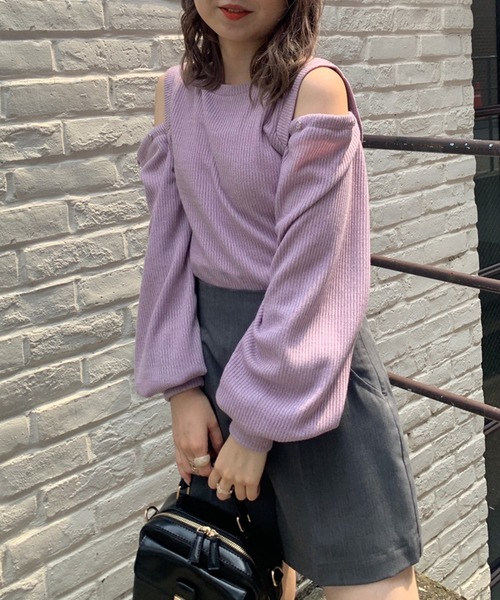 OLIVE des OLIVE（オリーブデオリーブ）の「肩あきメランジプルオーバー（Tシャツ/カットソー・レディース・ブラウン/オフホワイト/ラベンダー/スミクロ・FREE）」の4枚目の写真
