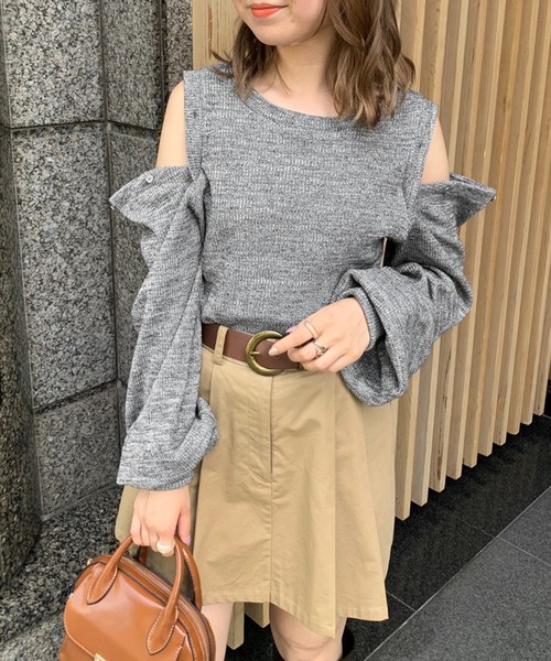 OLIVE des OLIVE（オリーブデオリーブ）の「肩あきメランジプルオーバー（Tシャツ/カットソー・レディース・ブラウン/オフホワイト/ラベンダー/スミクロ・FREE）」の3枚目の写真