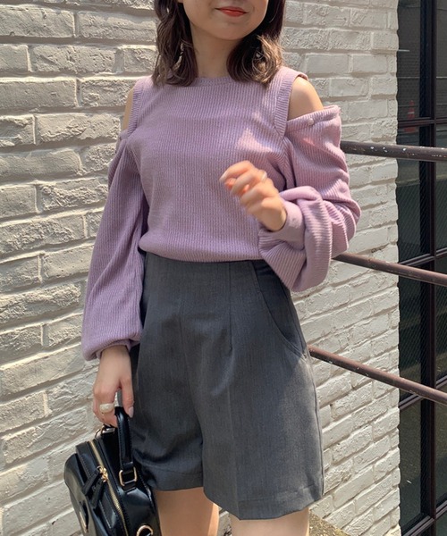 OLIVE des OLIVE（オリーブデオリーブ）の「肩あきメランジプルオーバー（Tシャツ/カットソー・レディース・ブラウン/オフホワイト/ラベンダー/スミクロ・FREE）」の13枚目の写真