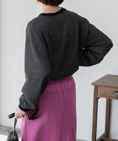 BONLECILL(ボンルシール)の「マイクロフリース 配色ミニボーダーリンガーオーバーロンT(Tシャツ/カットソー・レディース・ピンク/グリーン/ブラック/ブラウン・FREE)」の10枚目の写真