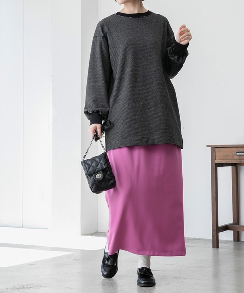 BONLECILL(ボンルシール)の「マイクロフリース 配色ミニボーダーリンガーオーバーロンT(Tシャツ/カットソー・レディース・ピンク/グリーン/ブラック/ブラウン・FREE)」の13枚目の写真