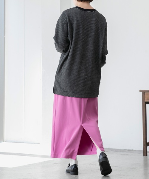 BONLECILL(ボンルシール)の「マイクロフリース 配色ミニボーダーリンガーオーバーロンT(Tシャツ/カットソー・レディース・ピンク/グリーン/ブラック/ブラウン・FREE)」の15枚目の写真