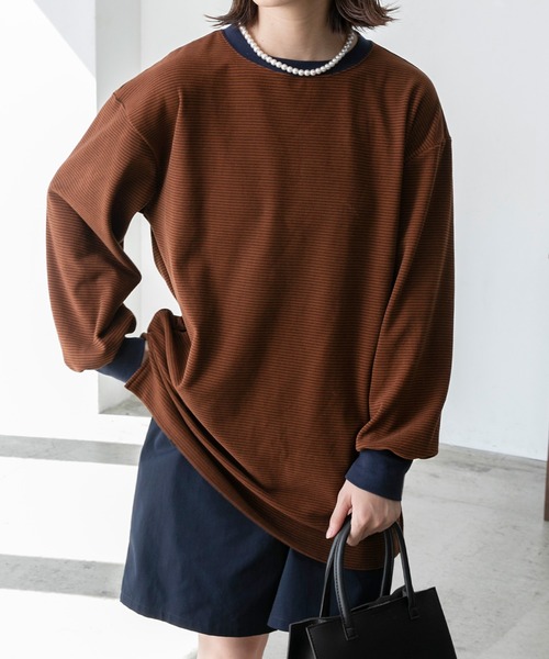 BONLECILL(ボンルシール)の「マイクロフリース 配色ミニボーダーリンガーオーバーロンT(Tシャツ/カットソー・レディース・ピンク/グリーン/ブラック/ブラウン・FREE)」の18枚目の写真