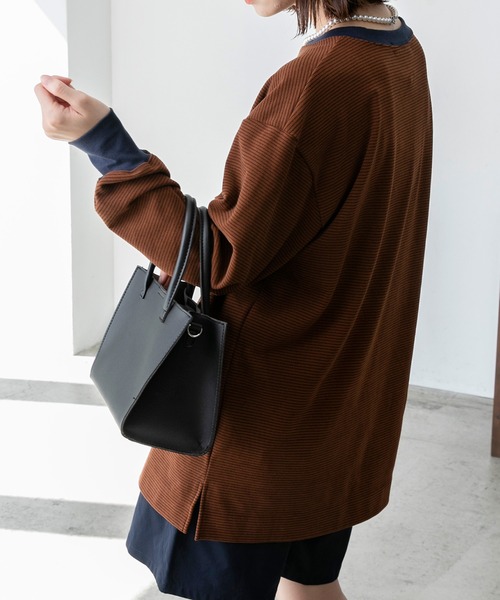 BONLECILL(ボンルシール)の「マイクロフリース 配色ミニボーダーリンガーオーバーロンT(Tシャツ/カットソー・レディース・ピンク/グリーン/ブラック/ブラウン・FREE)」の19枚目の写真