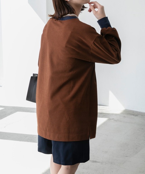 BONLECILL(ボンルシール)の「マイクロフリース 配色ミニボーダーリンガーオーバーロンT(Tシャツ/カットソー・レディース・ピンク/グリーン/ブラック/ブラウン・FREE)」の20枚目の写真