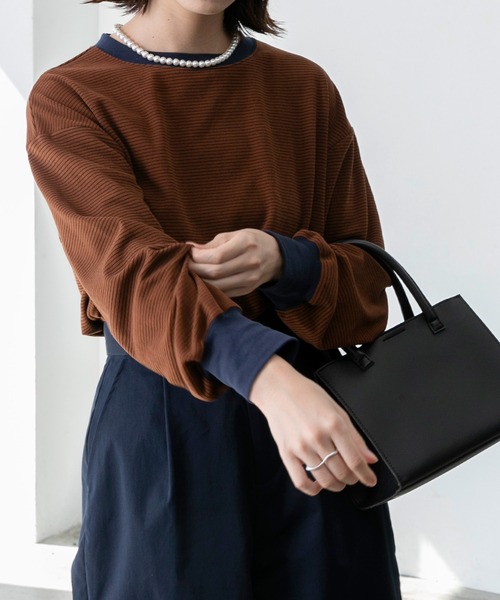 BONLECILL(ボンルシール)の「マイクロフリース 配色ミニボーダーリンガーオーバーロンT(Tシャツ/カットソー・レディース・ピンク/グリーン/ブラック/ブラウン・FREE)」の21枚目の写真