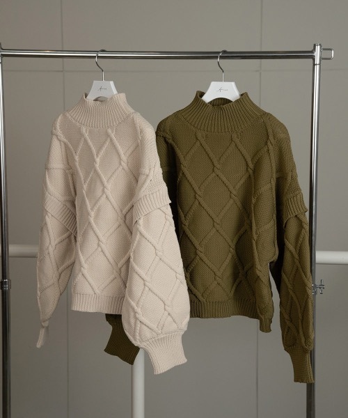 Amiur（エミレ）の「mock neck bulky knit（ニット/セーター・レディース・グリーン/アイボリー・FREE）」の12枚目の写真