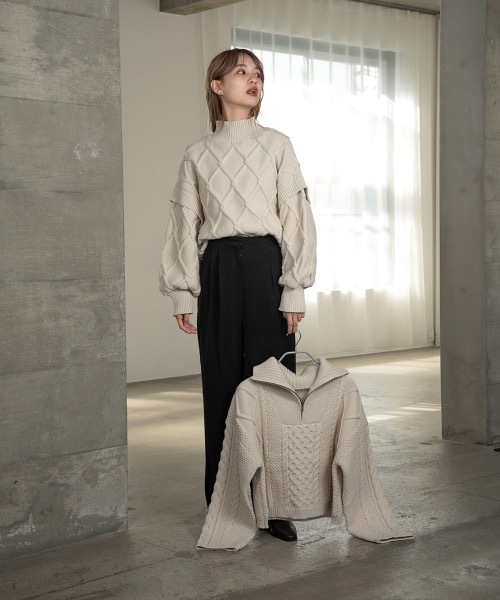 Amiur（エミレ）の「mock neck bulky knit（ニット/セーター・レディース・グリーン/アイボリー・FREE）」の9枚目の写真