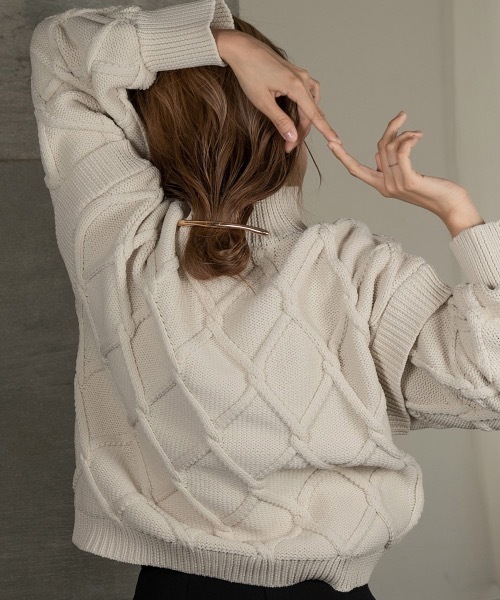 Amiur（エミレ）の「mock neck bulky knit（ニット/セーター・レディース・グリーン/アイボリー・FREE）」の14枚目の写真