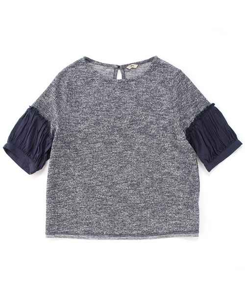 mystic（ミスティック）の「袖異素材プルオーバー（Tシャツ/カットソー・レディース・オフホワイト/ベージュ/ネイビー/グレー・ﾌﾘ-）」の4枚目の写真