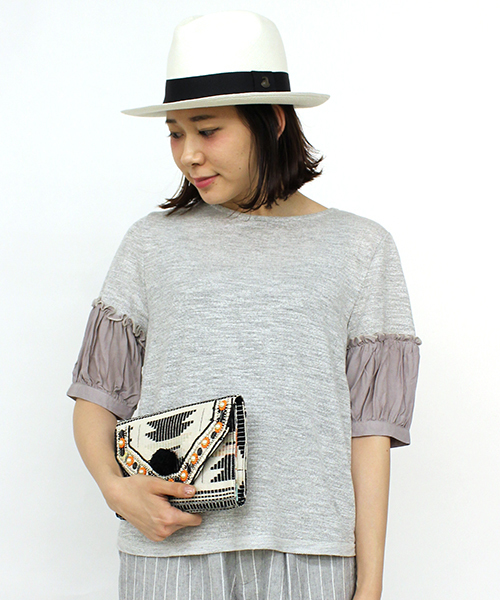 mystic（ミスティック）の「袖異素材プルオーバー（Tシャツ/カットソー・レディース・オフホワイト/ベージュ/ネイビー/グレー・ﾌﾘ-）」の3枚目の写真