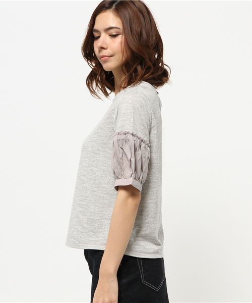 mystic（ミスティック）の「袖異素材プルオーバー（Tシャツ/カットソー・レディース・オフホワイト/ベージュ/ネイビー/グレー・ﾌﾘ-）」の12枚目の写真