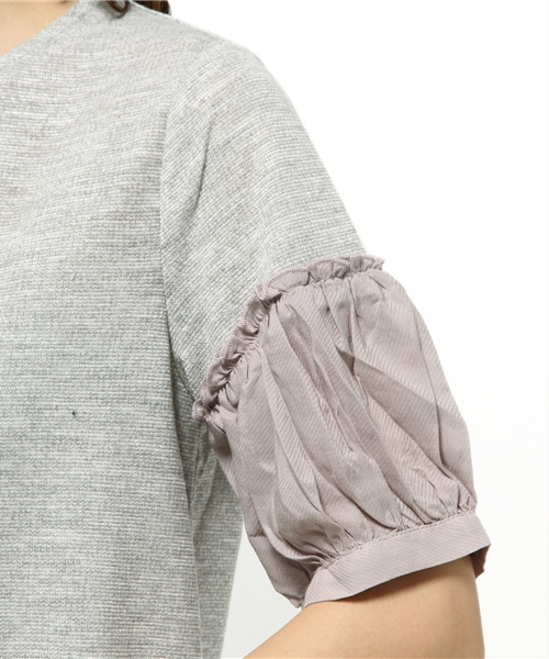 mystic（ミスティック）の「袖異素材プルオーバー（Tシャツ/カットソー・レディース・オフホワイト/ベージュ/ネイビー/グレー・ﾌﾘ-）」の7枚目の写真