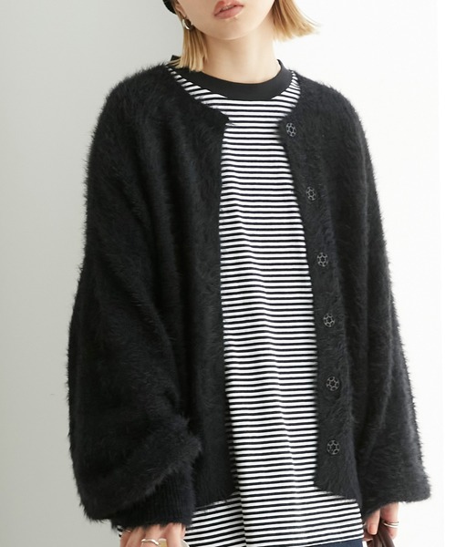 Chaco closet（チャコ クローゼット）の「2WAYシャギーニットカーディガン（カーディガン/ボレロ・レディース・オレンジ/ブラック/アイボリー/パープル/グリーン/ピンク/ライトカーキ/ブルー・FREE）」の20枚目の写真