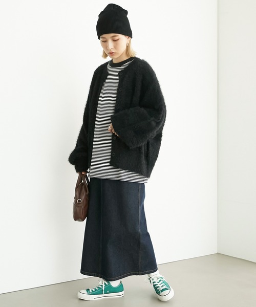 Chaco closet（チャコ クローゼット）の「2WAYシャギーニットカーディガン（カーディガン/ボレロ・レディース・オレンジ/ブラック/アイボリー/パープル/グリーン/ピンク/ライトカーキ/ブルー・FREE）」の21枚目の写真