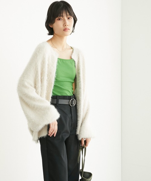 Chaco closet（チャコ クローゼット）の「2WAYシャギーニットカーディガン（カーディガン/ボレロ・レディース・オレンジ/ブラック/アイボリー/パープル/グリーン/ピンク/ライトカーキ/ブルー・FREE）」の16枚目の写真