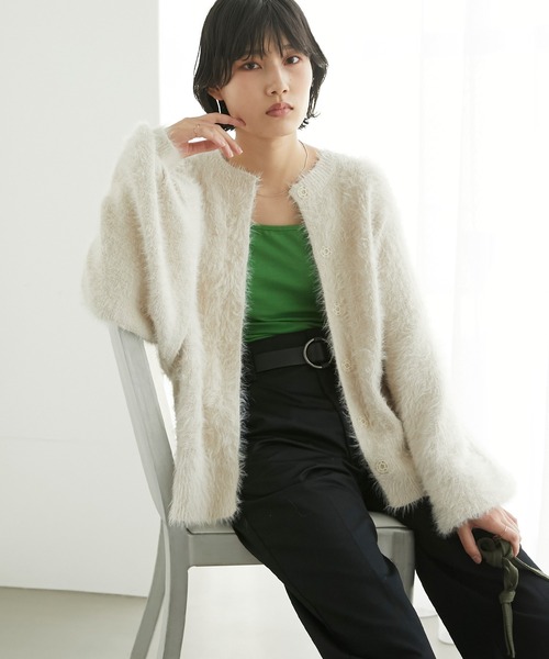 Chaco closet（チャコ クローゼット）の「2WAYシャギーニットカーディガン（カーディガン/ボレロ・レディース・オレンジ/ブラック/アイボリー/パープル/グリーン/ピンク/ライトカーキ/ブルー・FREE）」の17枚目の写真