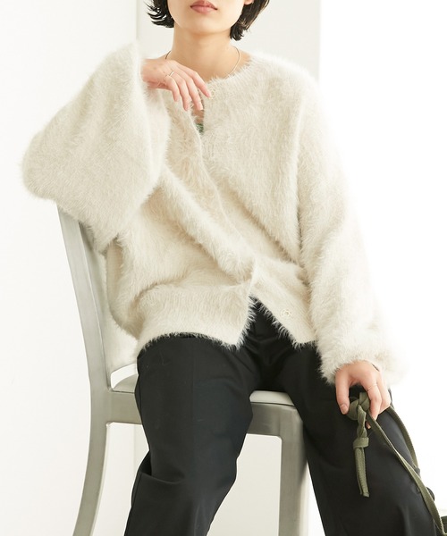 Chaco closet（チャコ クローゼット）の「2WAYシャギーニットカーディガン（カーディガン/ボレロ・レディース・オレンジ/ブラック/アイボリー/パープル/グリーン/ピンク/ライトカーキ/ブルー・FREE）」の18枚目の写真
