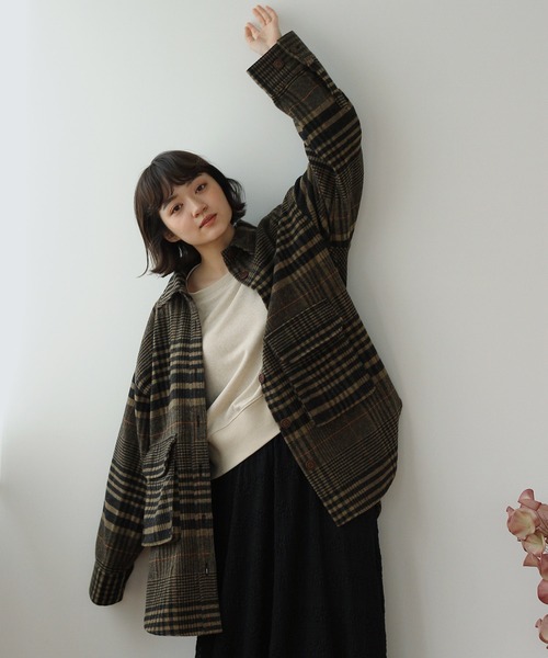 Crisp（クリスプ）の「CPOオーバージャケット（テーラードジャケット・レディース・ベージュ/ブラウン・FREE）」の6枚目の写真