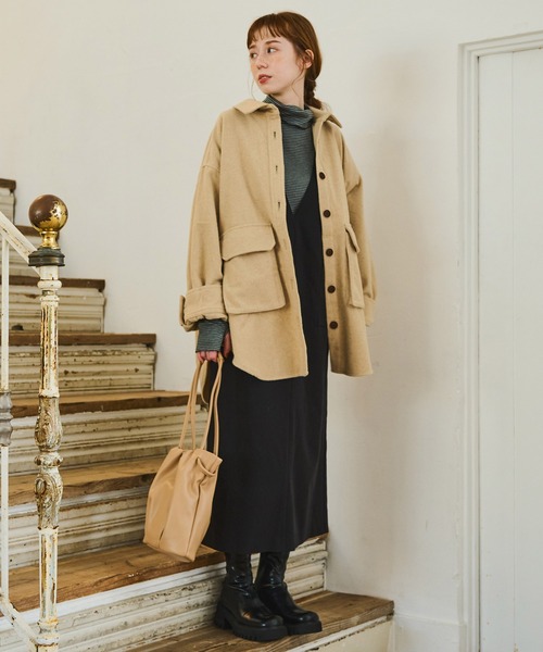 Crisp（クリスプ）の「CPOオーバージャケット（テーラードジャケット・レディース・ベージュ/ブラウン・FREE）」の4枚目の写真