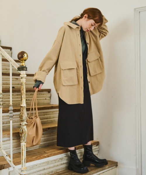 Crisp（クリスプ）の「CPOオーバージャケット（テーラードジャケット・レディース・ベージュ/ブラウン・FREE）」の7枚目の写真