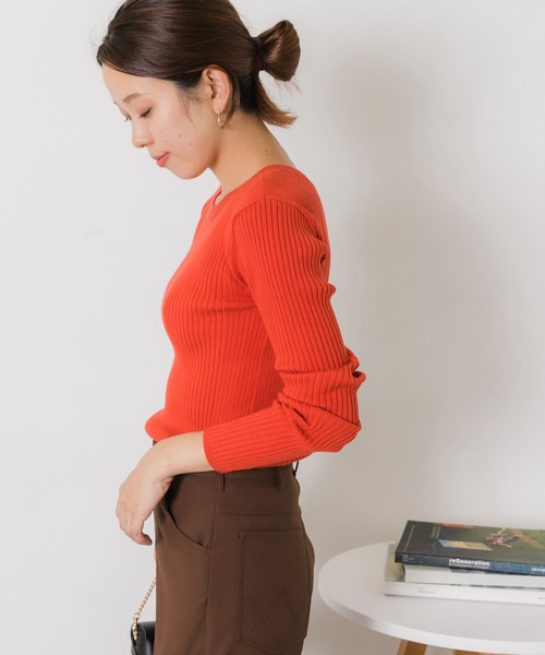 URBAN RESEARCH Sonny Label(アーバンリサーチサニーレーベル)の「2WAYリブニット(ニット/セーター・レディース・オフホワイト/オレンジ/ブラック・FREE)」の1枚目の写真